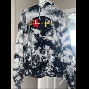 Vintage Champion Black & Gray Tie-Dye Hoodie